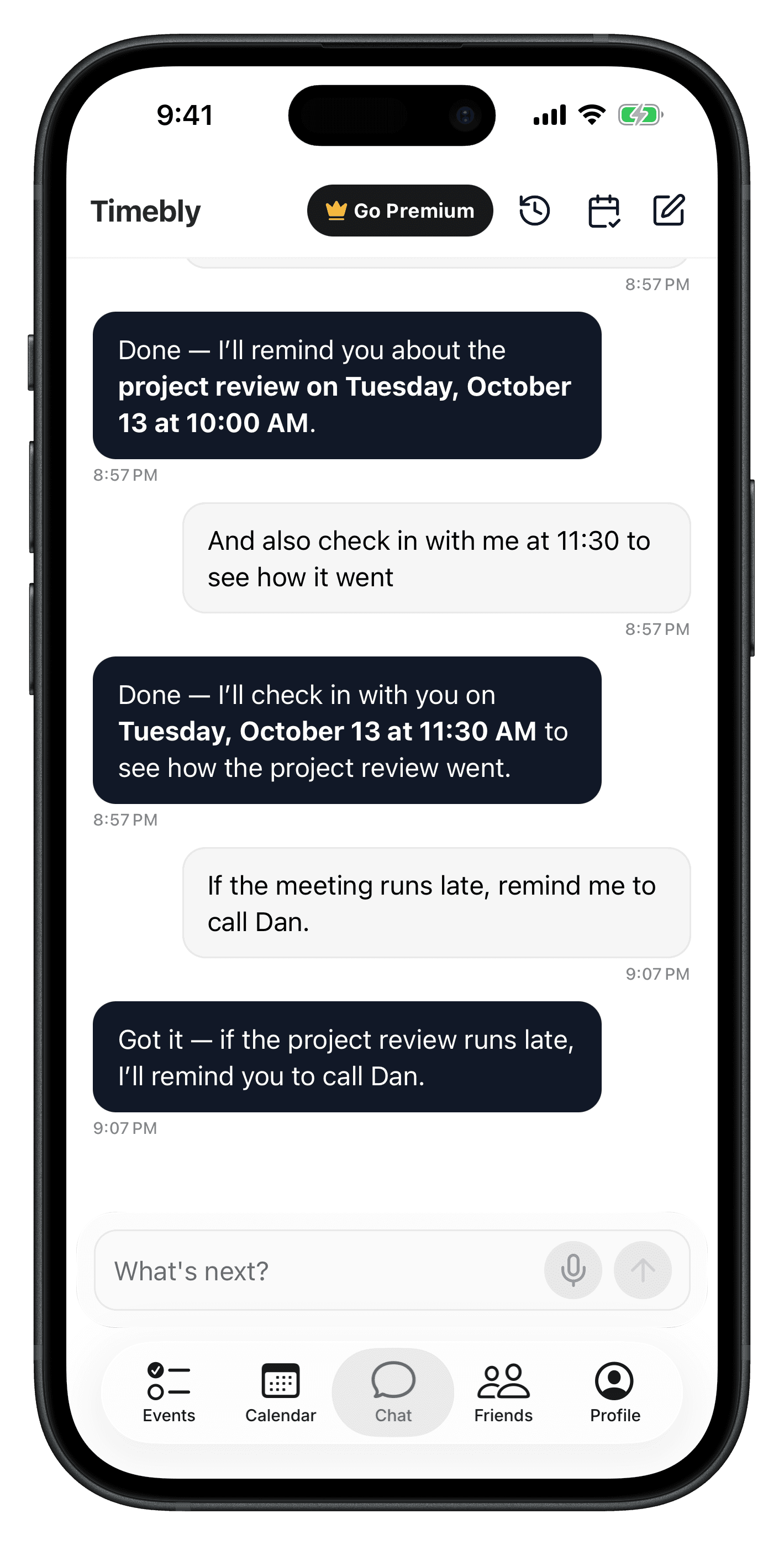 Timebly setting up a condition for a meeting that runs late